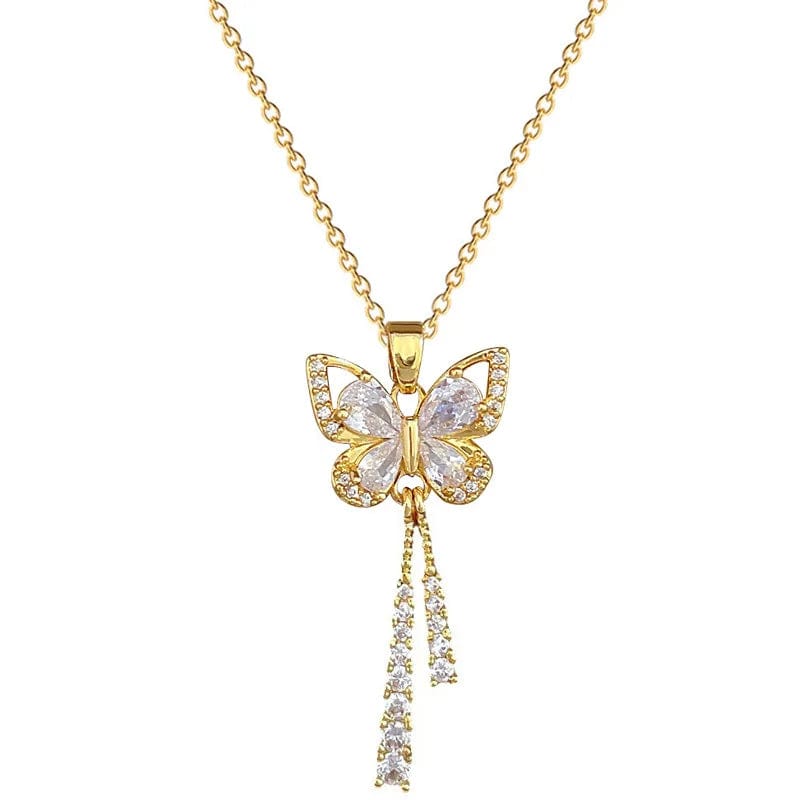 OIMG 316L Stainless Steel Gold Plated Luxury Jewelry Romantic Taseel Butterfly Necklace For Women Bridal Wedding Party Gifts