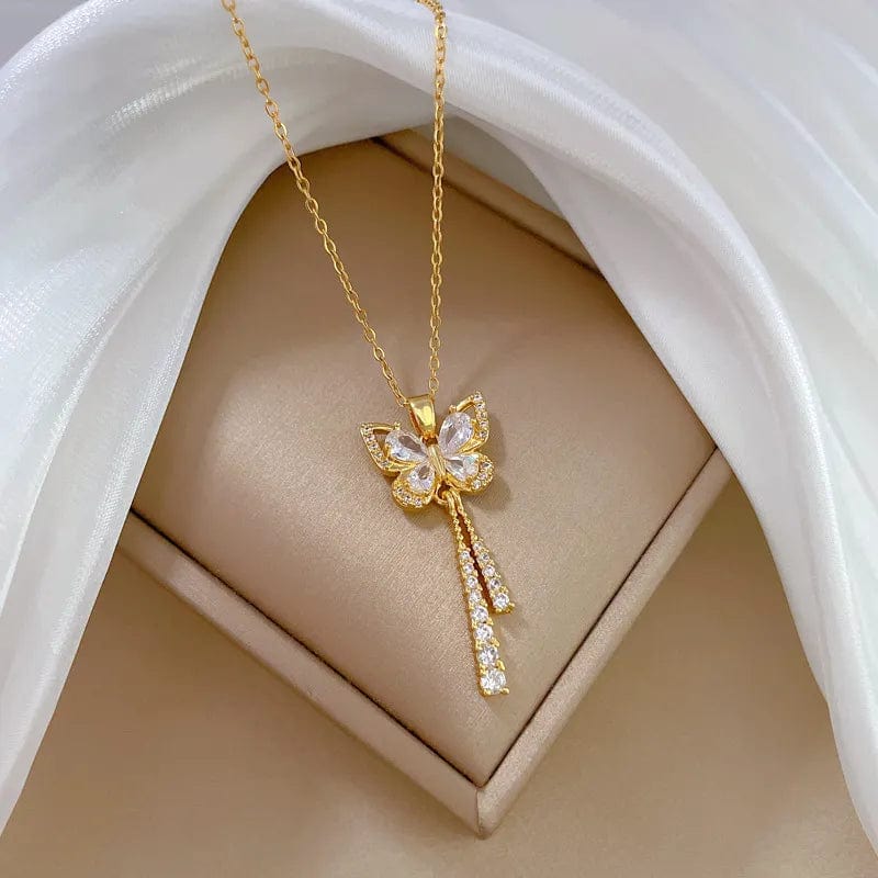 OIMG 316L Stainless Steel Gold Plated Luxury Jewelry Romantic Taseel Butterfly Necklace For Women Bridal Wedding Party Gifts