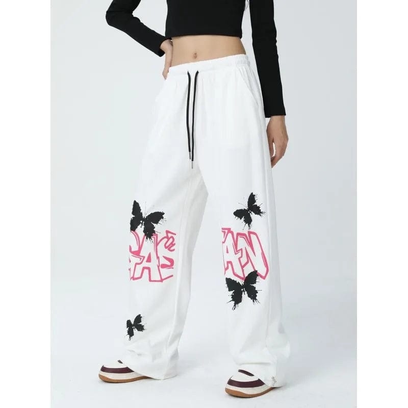 Original American graffiti butterfly print sweatpants Korean style jazz dance hip-hop pants women's design summer casual pants