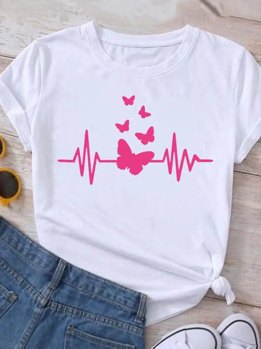 pink cardiogram butterfly t-shirt