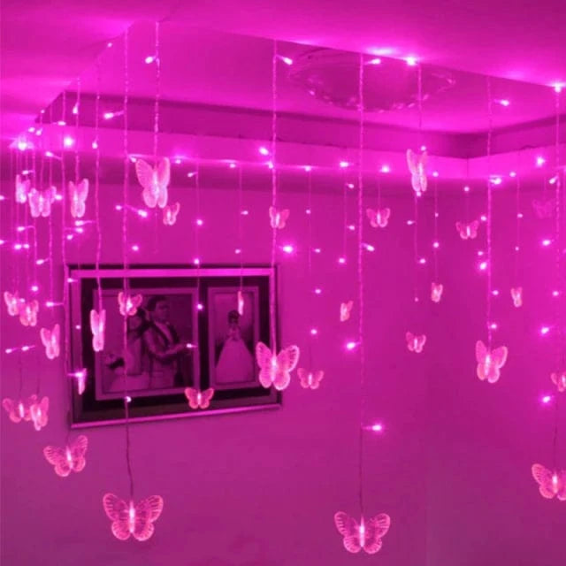 Pink Purple LED Butterfly Garland Curtain Fairy Lights String For Room Living room Home Wedding Decoration Bedroom Decorations