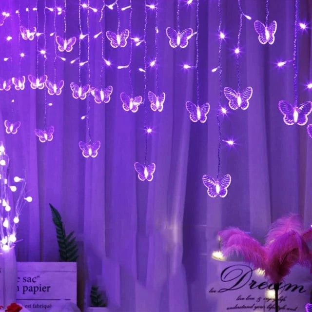 Pink Purple LED Butterfly Garland Curtain Fairy Lights String For Room Living room Home Wedding Decoration Bedroom Decorations