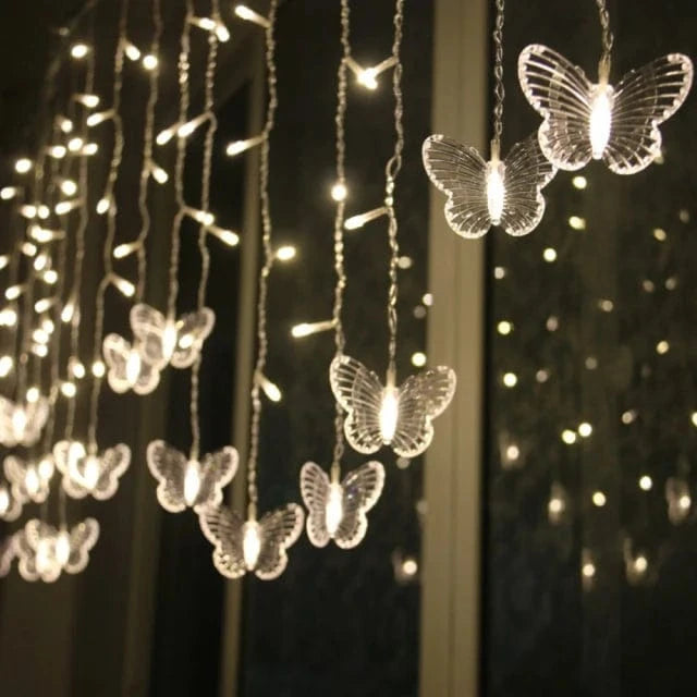Pink Purple LED Butterfly Garland Curtain Fairy Lights String For Room Living room Home Wedding Decoration Bedroom Decorations