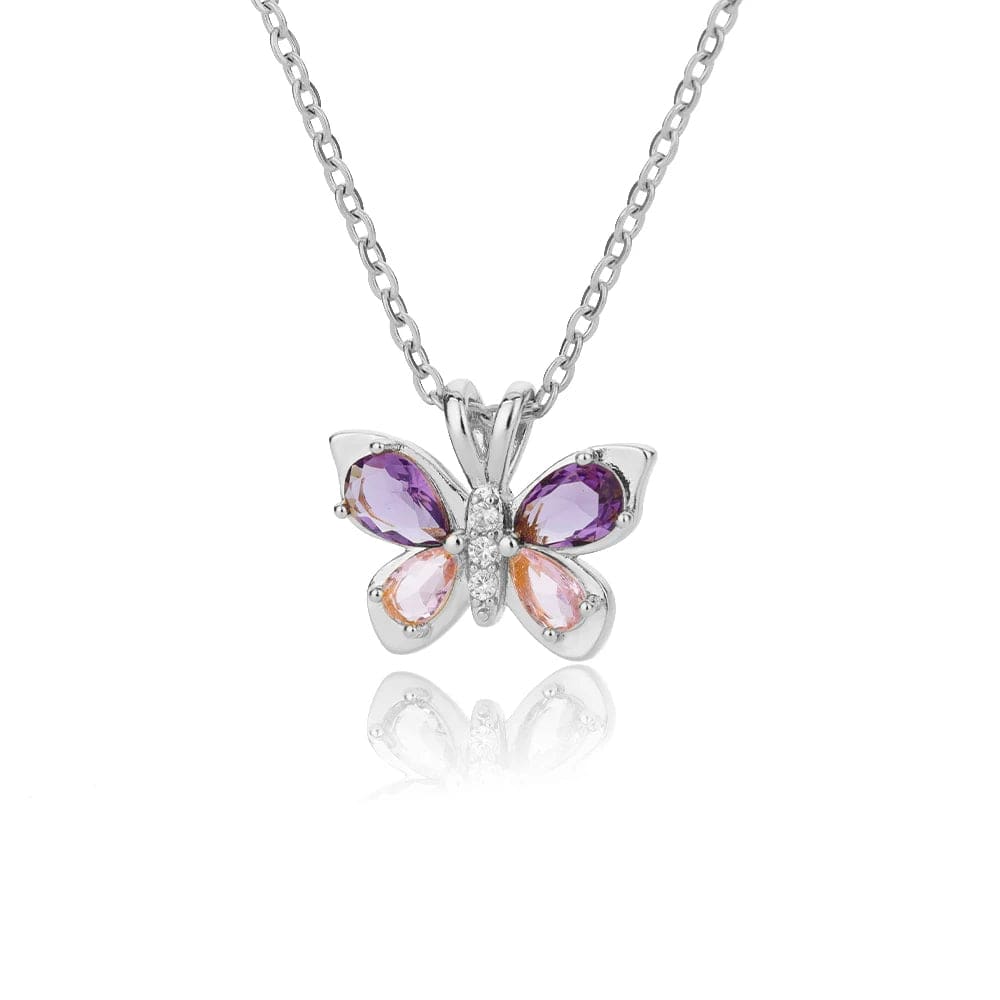 Purple Crystal Butterfly Pendant Necklace For Women Stainless Steel Cubic Zirconia Gold Color Necklaces Couple Aesthetic Jewelry