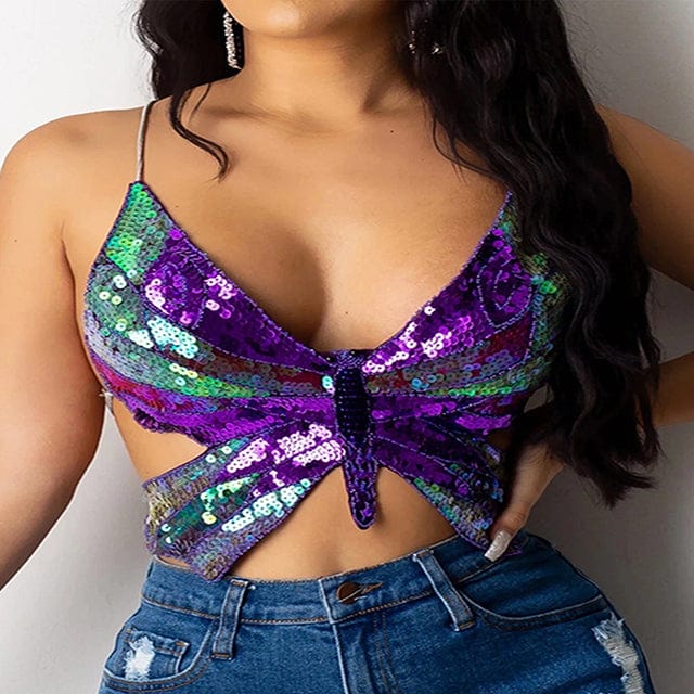 purple or pink butterfly sequin top