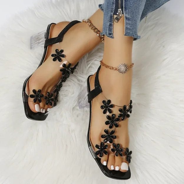 Sandals Women's Summer New Fashion Women's Shiny Butterfly Flowers Rhinestone Transparent Root Open Toe Sandals Women's Shoes