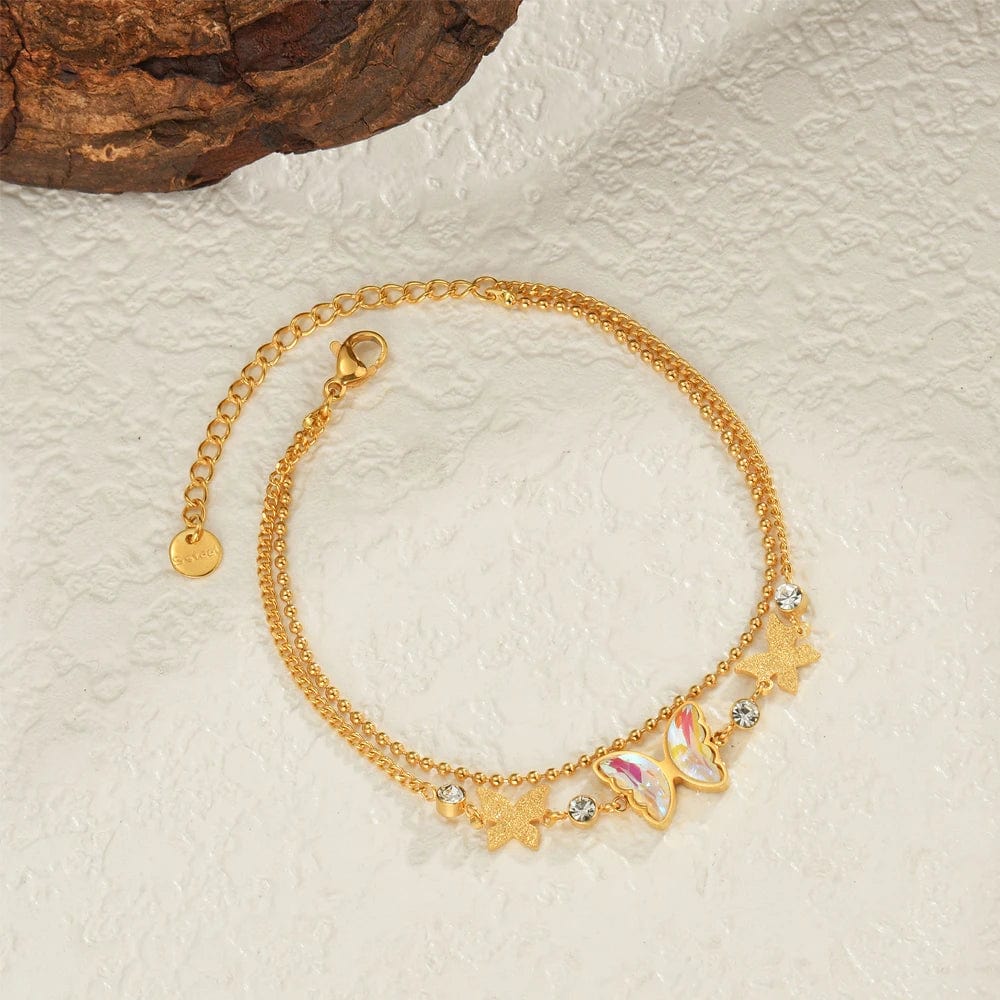 Sifisrri Fashion Colorful Oil Frosted Butterfly Bracelet for Women Stainless Steel Adjustable Gold Color Bangles Jewelry Gift