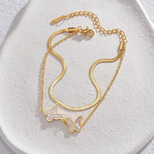 Sifisrri Fashion Colorful Oil Frosted Butterfly Bracelet for Women Stainless Steel Adjustable Gold Color Bangles Jewelry Gift