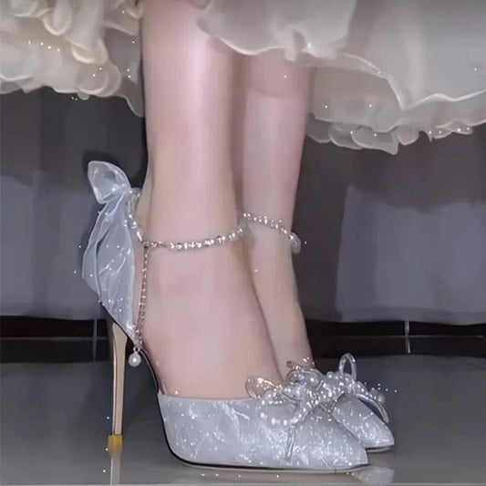 Silver butterfly heels with jewerly