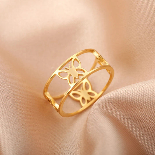 Sipuris Butterfly Hollow Rings For Women Stainless Steel Hip Hop Vintage Animal Ring Jewelry Weddings Gifts Wholesale