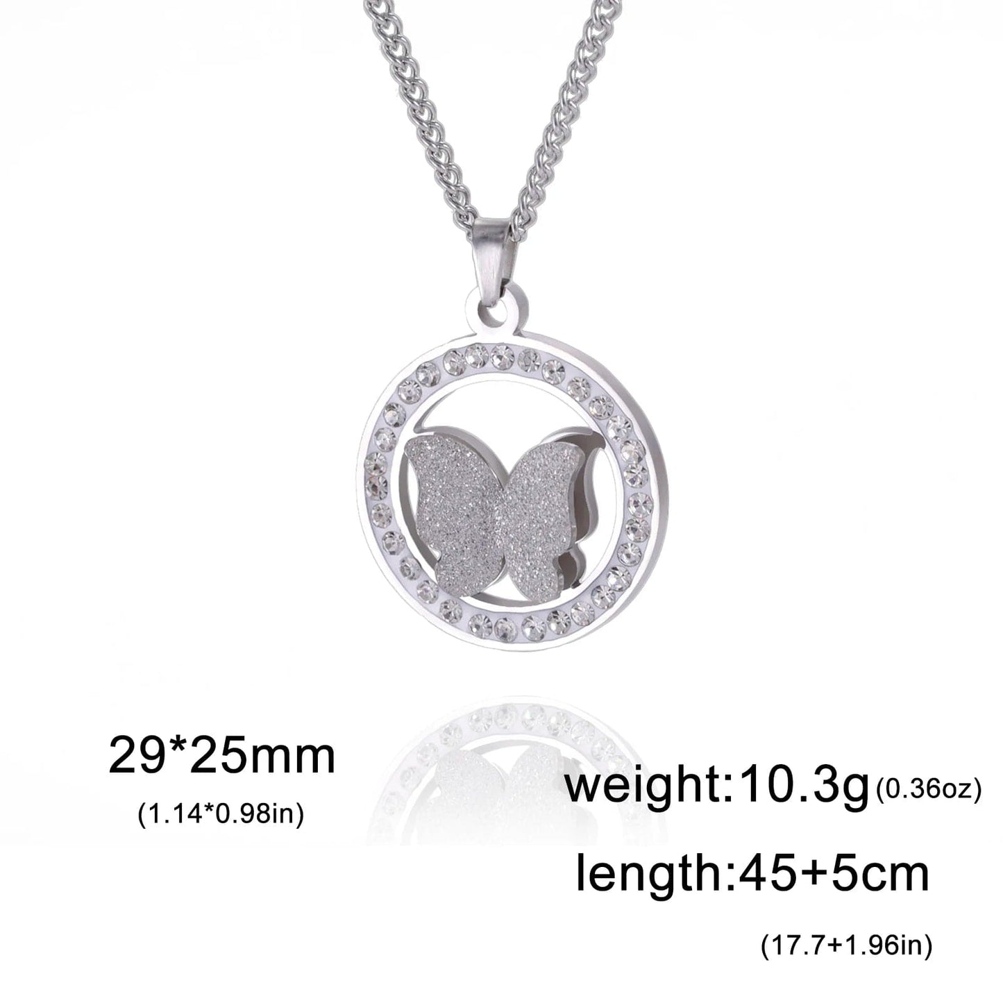 Skyrim Butterfly Clear Zircon Round Pendant Necklace Women Stainless Steel Gold Color Clavicle Chain Kpop Wedding Jewelry Gift