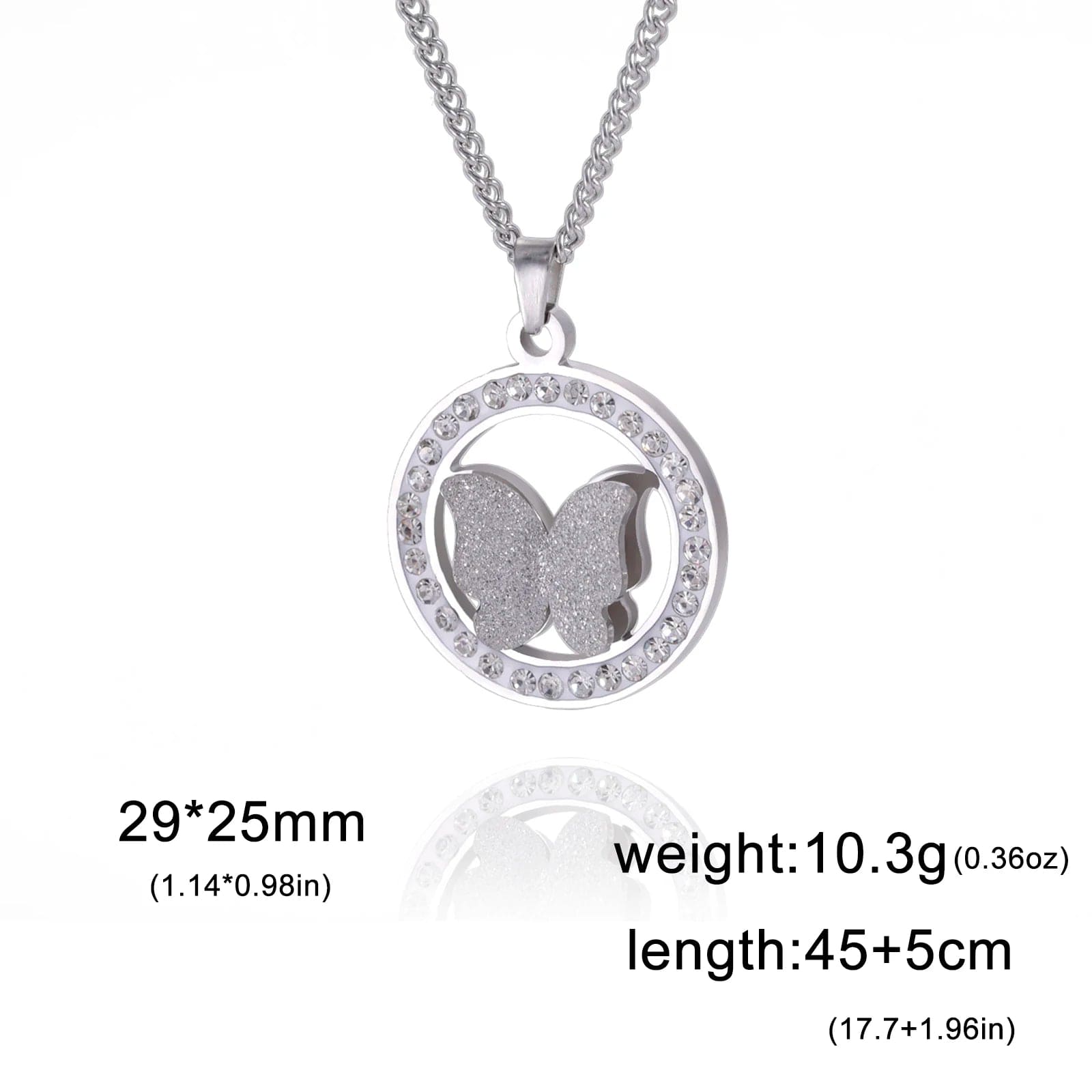 Skyrim Butterfly Clear Zircon Round Pendant Necklace Women Stainless Steel Gold Color Clavicle Chain Kpop Wedding Jewelry Gift