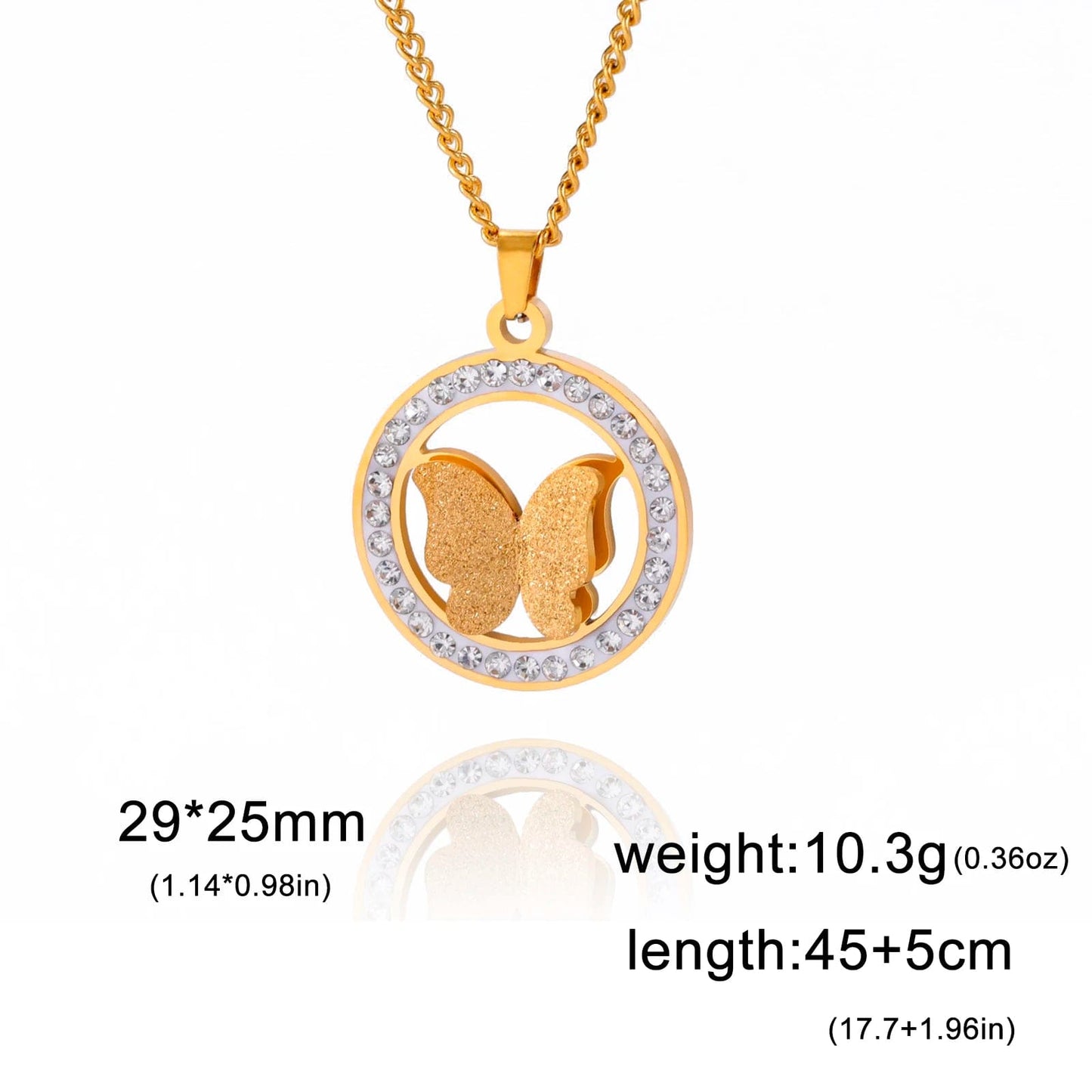 Skyrim Butterfly Clear Zircon Round Pendant Necklace Women Stainless Steel Gold Color Clavicle Chain Kpop Wedding Jewelry Gift