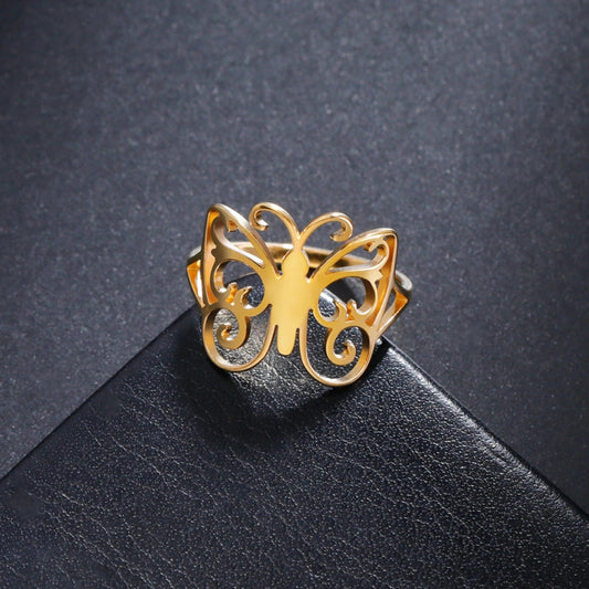 Skyrim Butterfly Ring Women Stainless Steel Gold Color Bohemian Animal Finger Rings Kpop Fashion Wedding Jewelry Gift New In