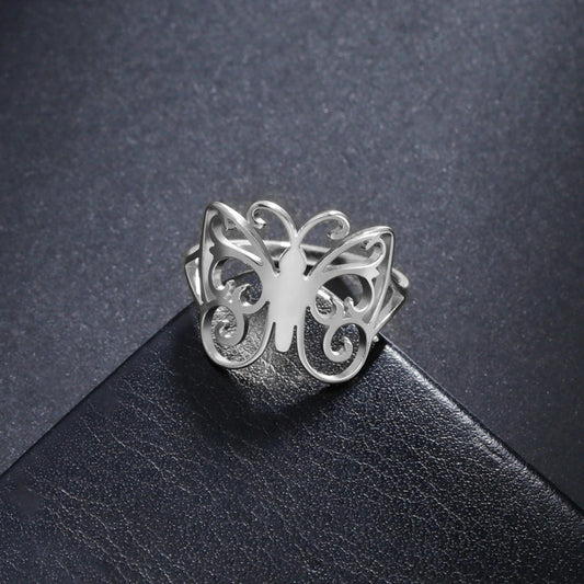 Skyrim Butterfly Ring Women Stainless Steel Gold Color Bohemian Animal Finger Rings Kpop Fashion Wedding Jewelry Gift New In