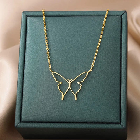 Stainless Steel Butterfly Necklace For Women Gold Color Clavicle Chain Heart Butterfly Pendants Necklaces Party Jewelry Bijoux