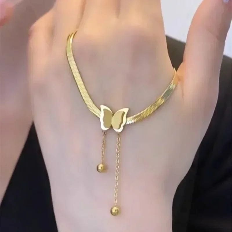 Vintage Butterfly Necklace Women Gold Color Stainless Steel Snake Chains Aesthetic Charm Choker Wedding Party 2023 Jewelry Gift