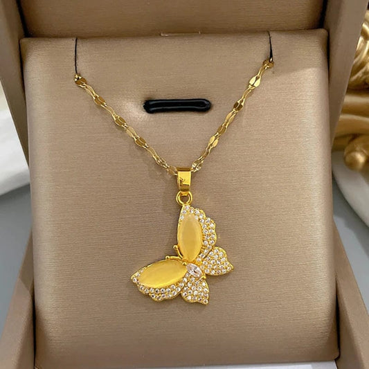 Vintage Gold Color Stainless Steel Pendant Butterfly Necklaces For Women Ladies Exquisite Clavicle Chain Necklace Jewelry Gift