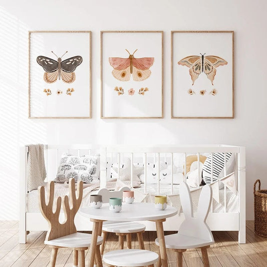 Watercolor Flowers and Butterflies Nursery Wall Art Posters and Prints Canvas Paintings Aesthetic Pictures Interior Room Decor