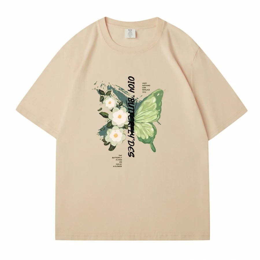 WAVLATII New Women BV Green 100% Cotton T shirts Female Butterfly Printed High Street Tees Lady Casual Short Sleeve Tops