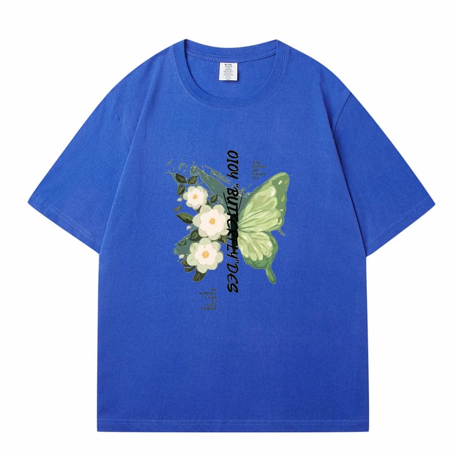 WAVLATII New Women BV Green 100% Cotton T shirts Female Butterfly Printed High Street Tees Lady Casual Short Sleeve Tops