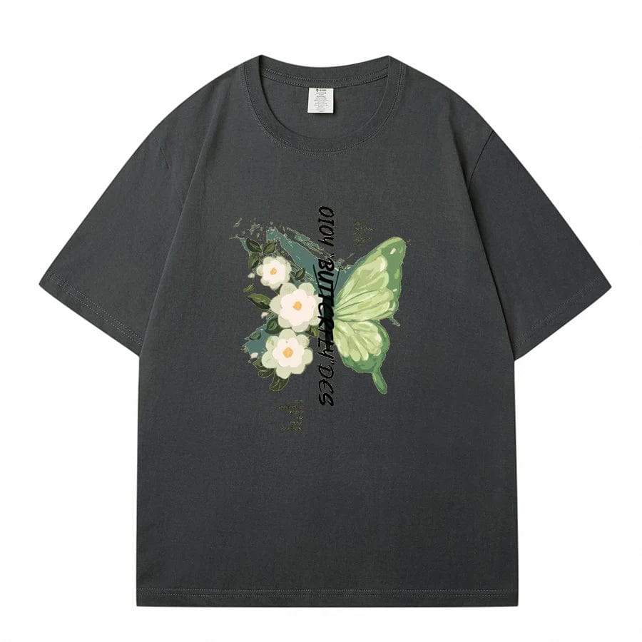 WAVLATII New Women BV Green 100% Cotton T shirts Female Butterfly Printed High Street Tees Lady Casual Short Sleeve Tops