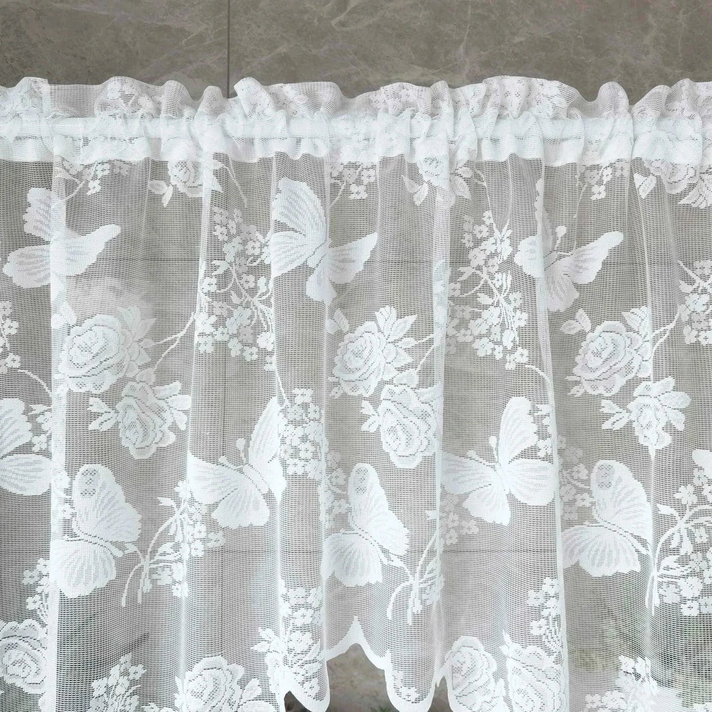 White Embroidered Butterfly Sheer Roman Short Curtains French Romantic Kitchen Small Window Half Curtain Rod Pocket Top Drapery