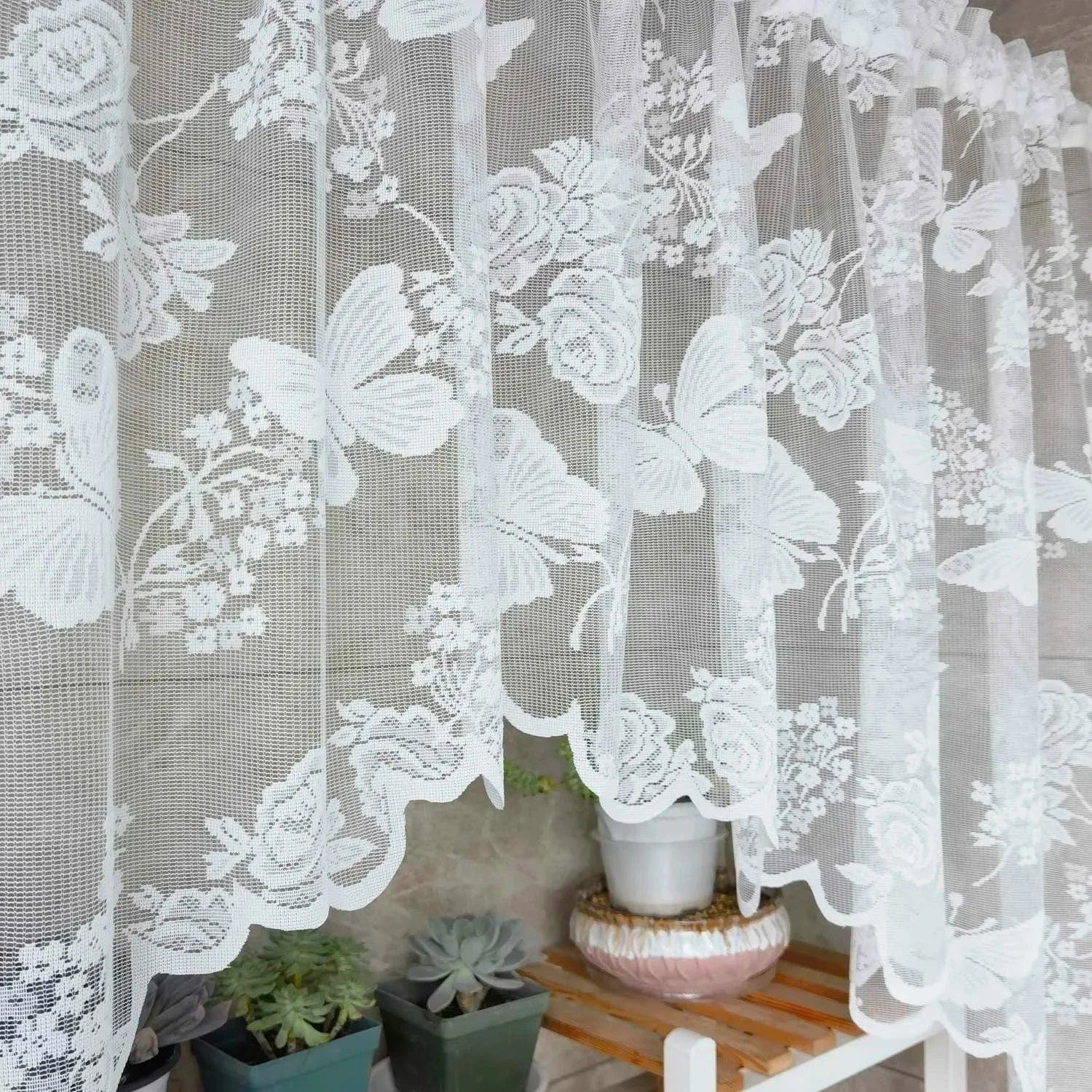 White Embroidered Butterfly Sheer Roman Short Curtains French Romantic Kitchen Small Window Half Curtain Rod Pocket Top Drapery