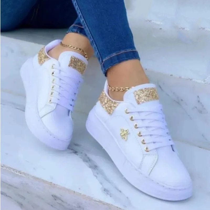 Women Casual Platform Shoes Fashion Butterfly Decoration Round Toe Lace-Up Sneakers Leather Ladies Vulcanized Shoes Tênis Mujer