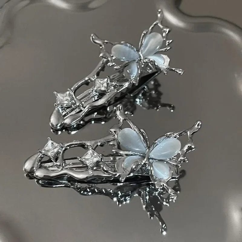 Y2K Irregular Liquid Metal Hairpin Butterfly Zircon Hair Clips Girl Fashion Silver Bang Clip For Women Hair Accessories