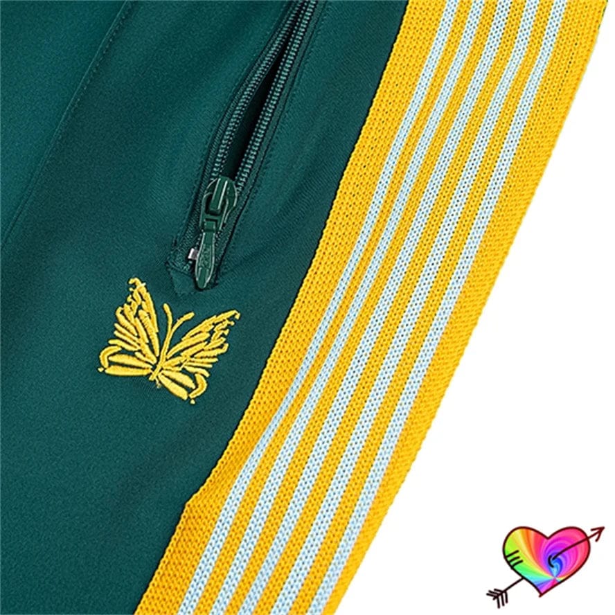 Yellow Knit Stripe Needles Pants Men Women Green Poly Smooth Needles Track Pants 2024 Embroidery Butterfly AWGE Sweatpants