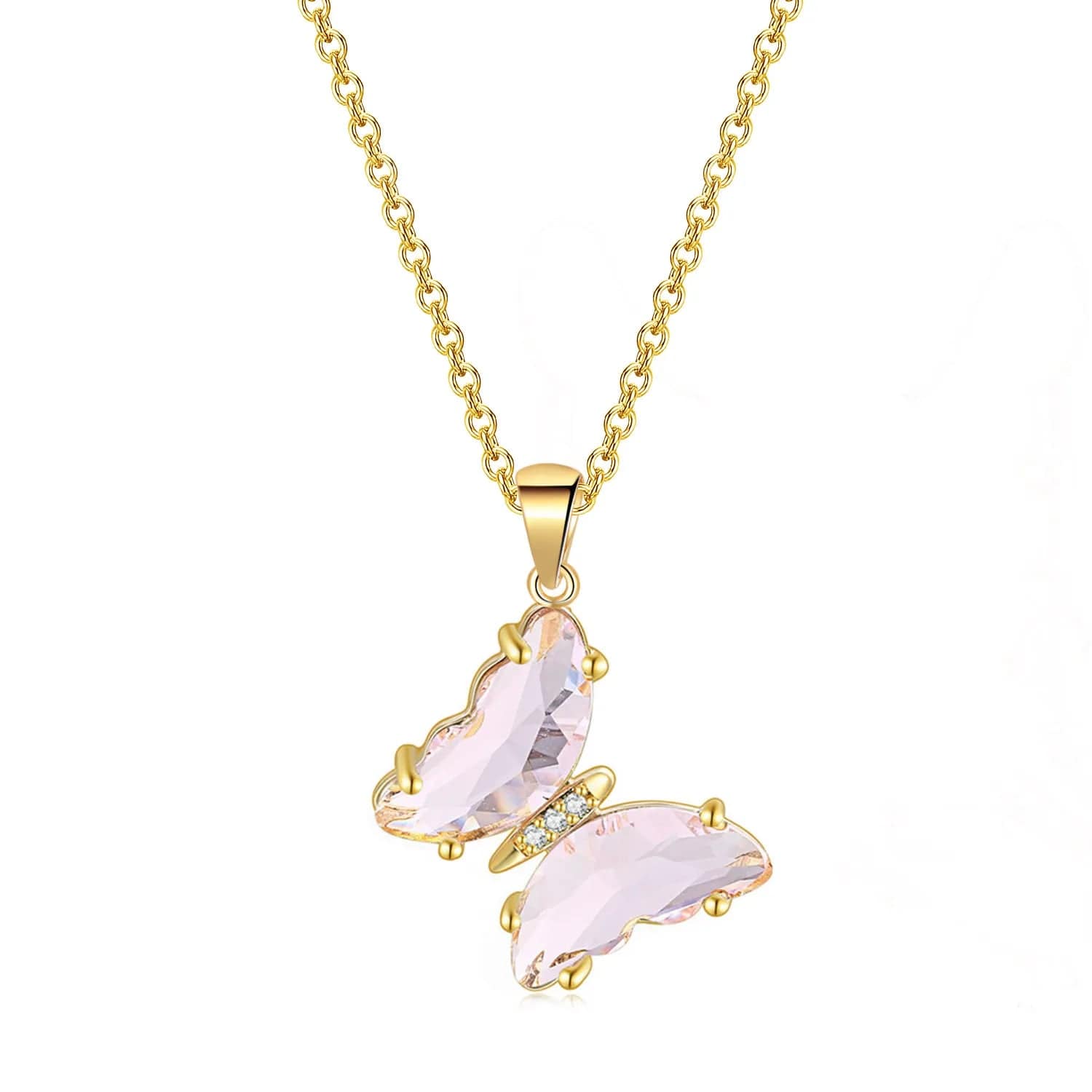 ZHOUYANG Butterfly Necklace For Women Aesthetic Pink Purple Crystal Pendant Choker Chain Jewellry Collars Jewelry Wholesale N227