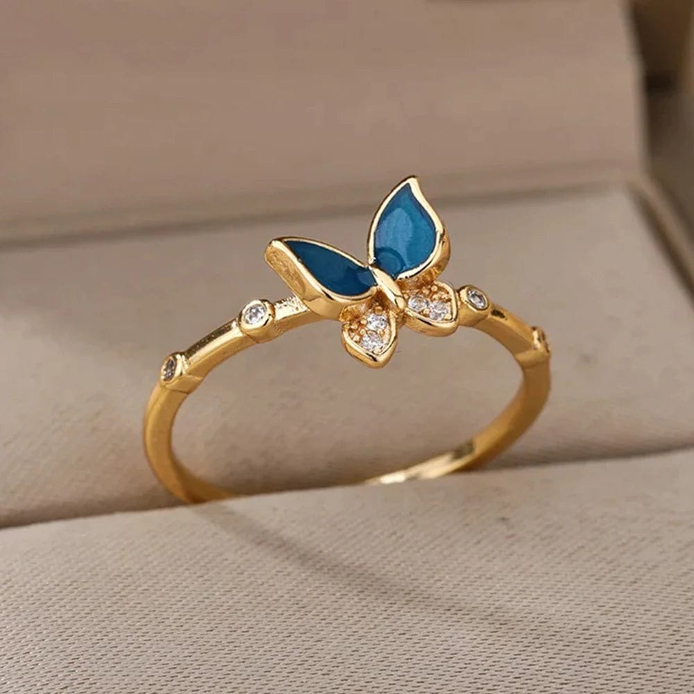 Zircon Butterfly Rings For Women Gold Color Stainless Steel Engagement Wedding Ring Female Fashion Finger Jewelry Birthday Gift