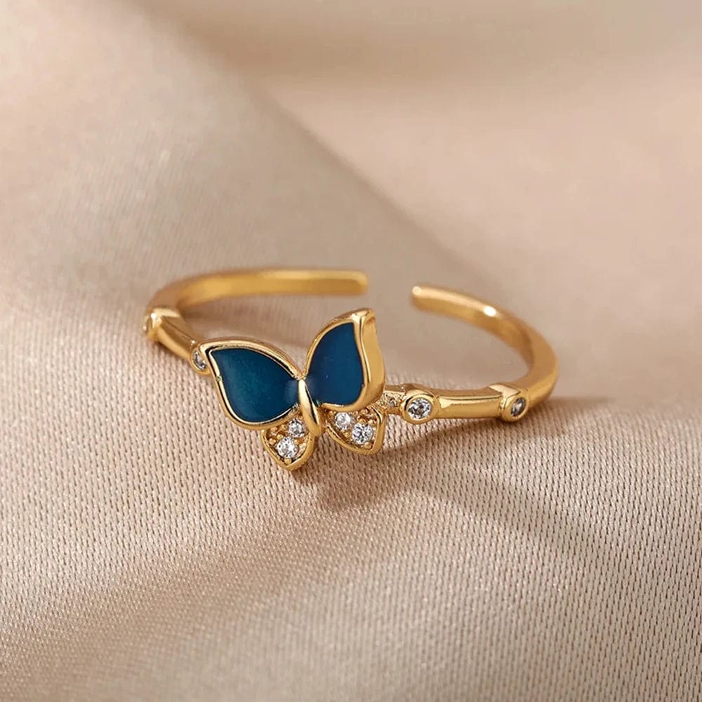 Zircon Butterfly Rings For Women Gold Color Stainless Steel Engagement Wedding Ring Female Fashion Finger Jewelry Birthday Gift