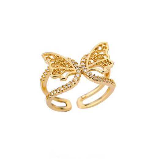 Zircon Butterfly Rings for Women Open Adjustable Stainless Steel Shiny Finger Ring 2023 Trend Wedding Couple Jewelry anillos